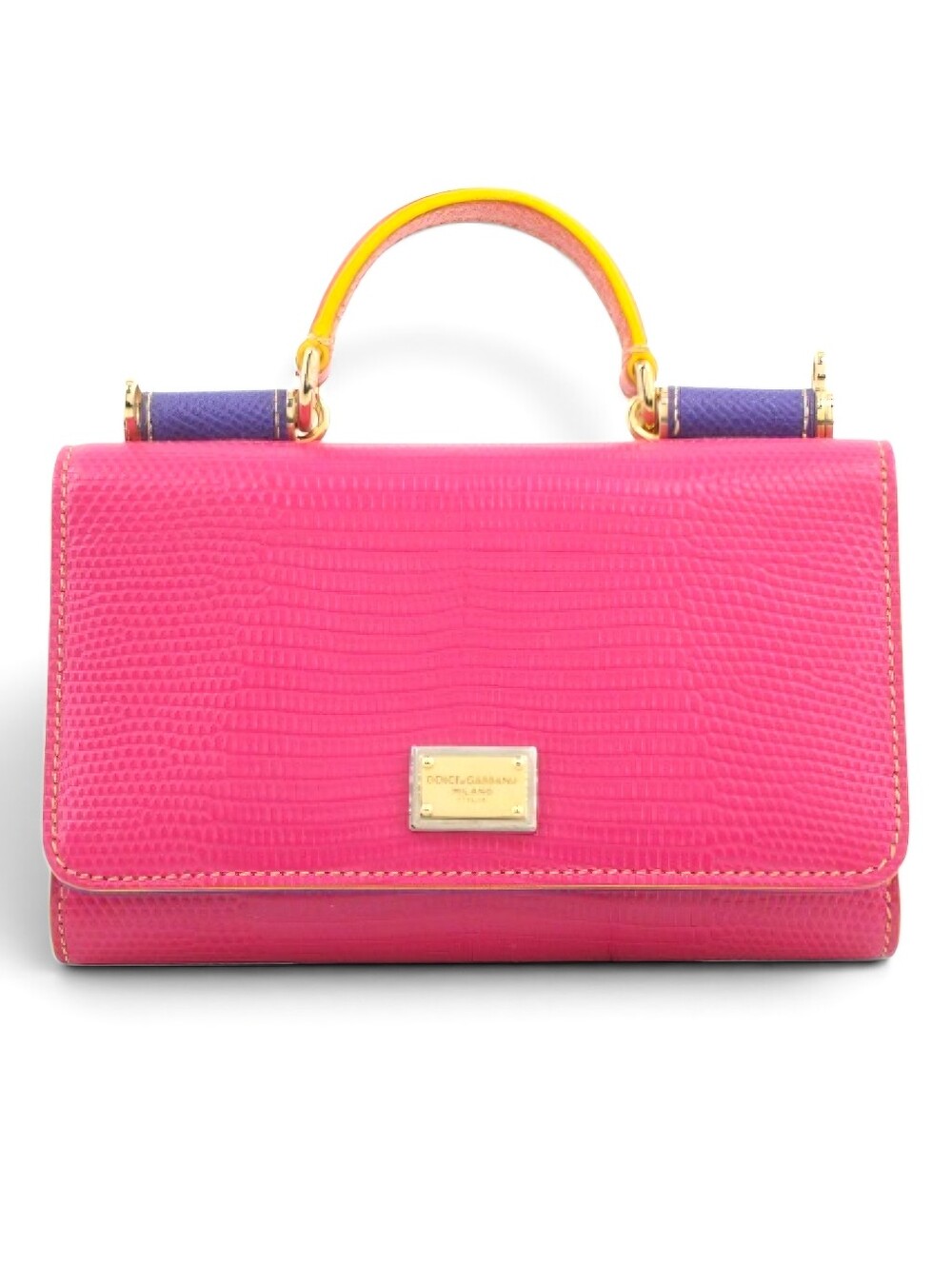 Dolce & Gabbana Miss Sicily Von lizard embossed Pink leather Chain Bag WOC